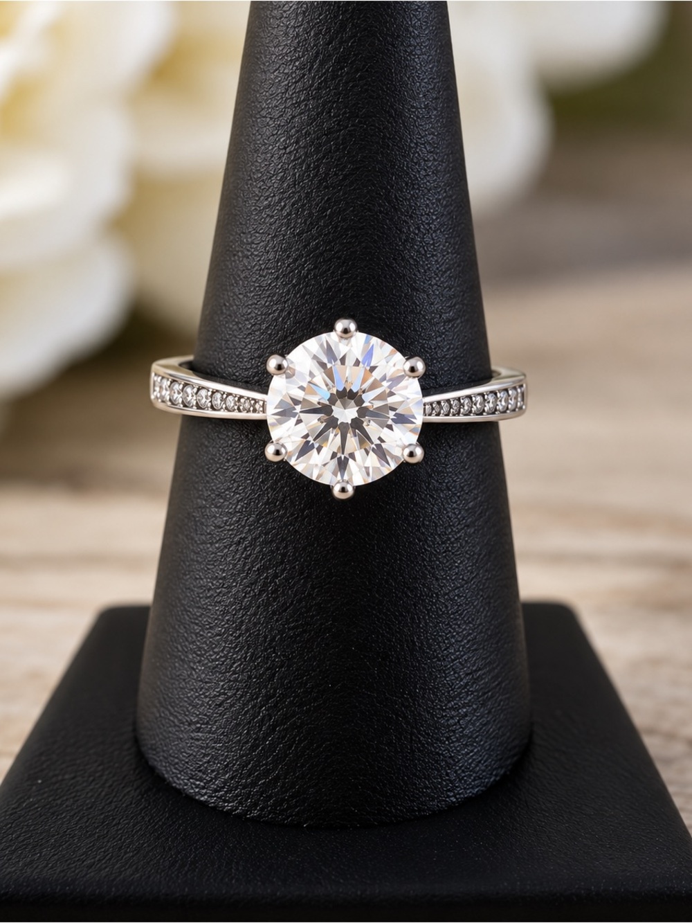 2 CT Moissanite Sterling Silver Solitaire Ring Size 8 Pavé Band NWOT
